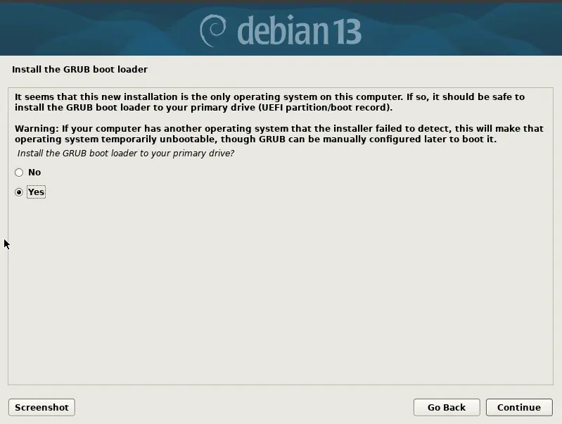 root setup screen